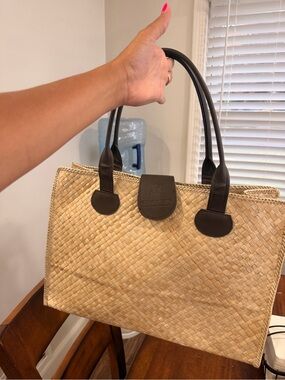 ST Regis Maldives Woven Straw Tote with Dark Brown Handles